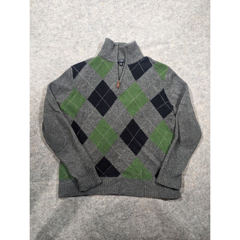 J Crew Sweater Men's Quarter Zip M Lambswool Collar Long Sleeve Gray Academia